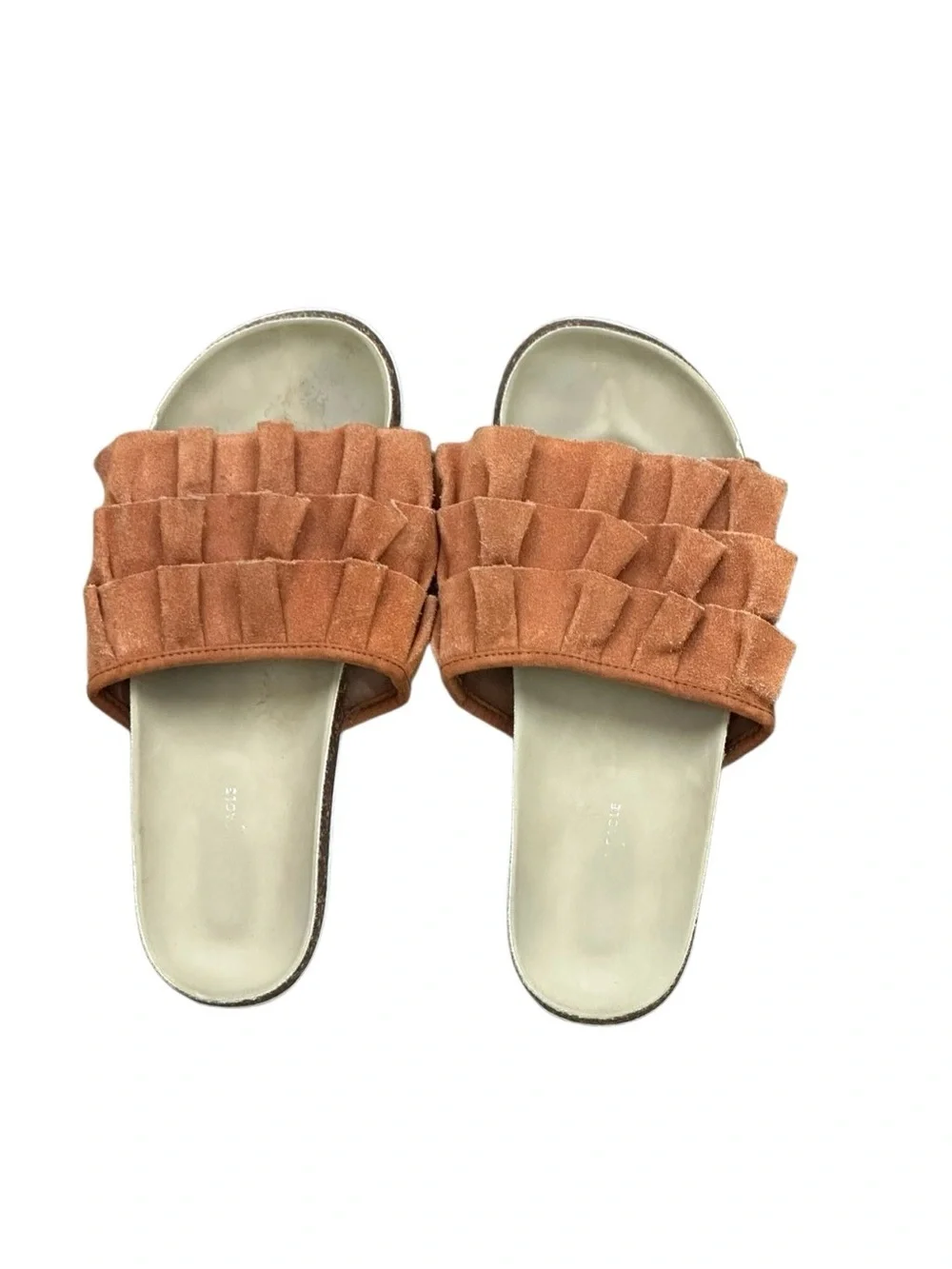 Suede Ruffle Slide Sandals - Rust Size 8